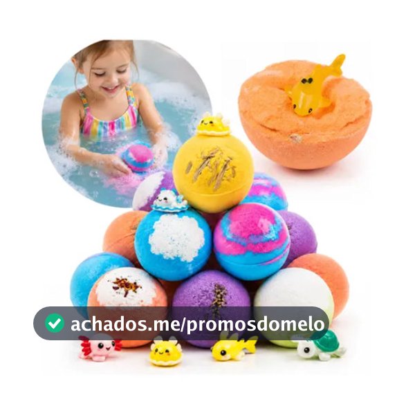 Kit 12 Bolas Efervescentes Aromáticas Para Banho Infantil com Brinquedo Animais Surpresa