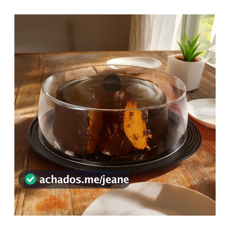 Boleira Porta Bolo Redonda 31cm com Tampa Acrílica Transparente Base Preta