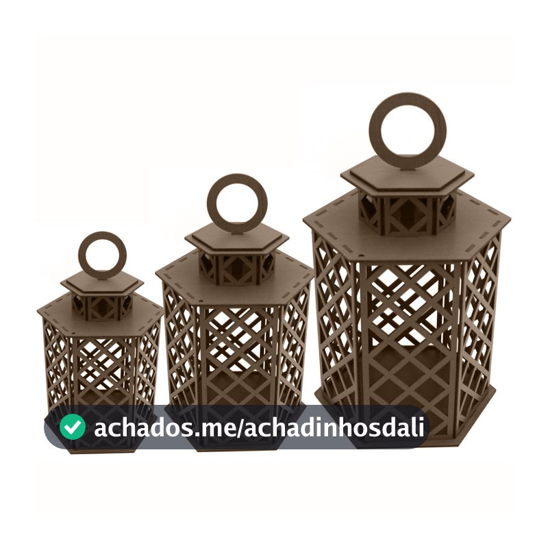 Trio De Lamparina Nogueira MDF Para Casamento Decoração Charmosa E Elegante Para Festas