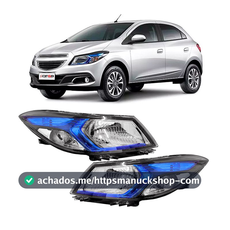 Par Farol Onix Prisma 2013 A 2019 Máscara Negra Moldura Azul