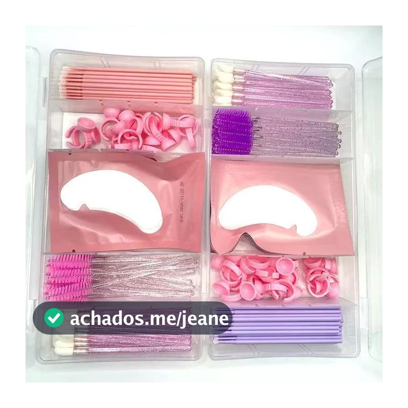 Kit Extensão de Cílios Estojo 5 Divisórias com Escovinhas Microbrush Aplicador Anel e Pads Lash