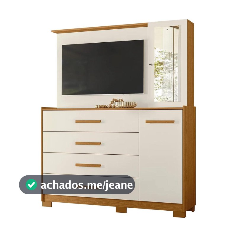Cômoda Para Quarto com Painel TV 43 Pol Azaleia A02 Off/Cinamomo - Mpozenato