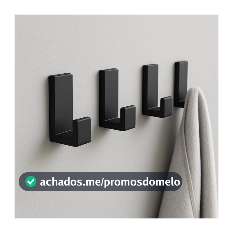 Cabide Gancho Adesivo de Parede com Fita Dupla Face 3M para Toalhas Banheiro Cor Preto Branco Porta