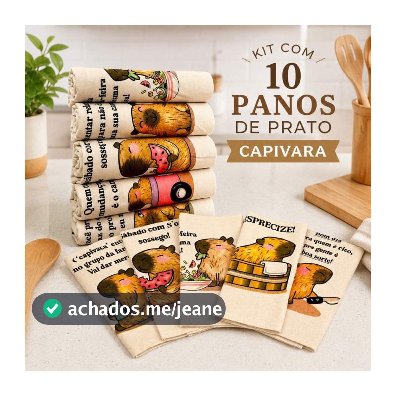Kit 10 Panos de Prato Crú Capivara Extra Rústico 100% Algodão Cozinha Artesanato