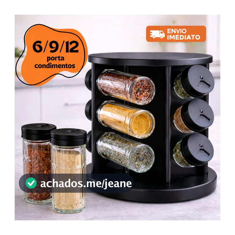 Porta Temperos Giratório Profissional 12 potes vidro Tampa Dosadora organizador condimentos