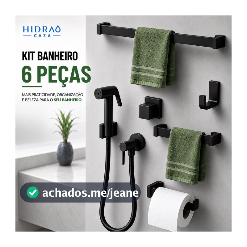 Kit Banheiro Preto Fosco Luxo 6 Peças Com Ducha Higiênica + Acabamento Registro Deca Lavabo Premium