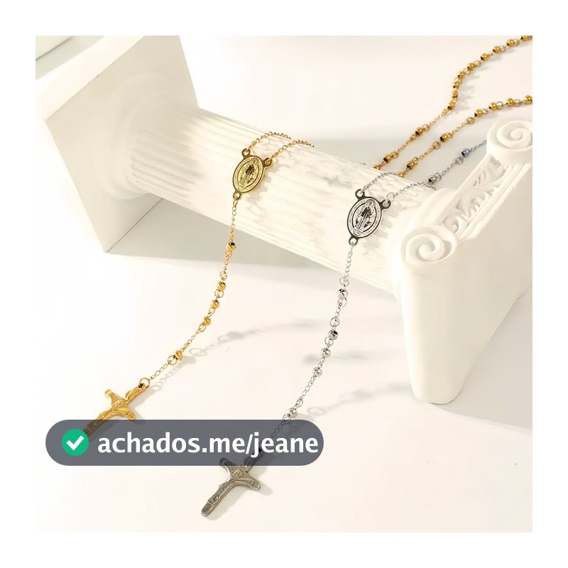 Terço Masculino Rosário Oração Crucifixo em Aço Inoxidável –Cruz Católica, Resistente e Antialérgico