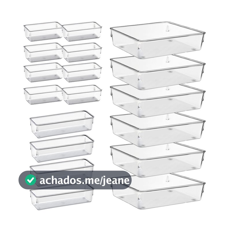 Kit 18 Organizadores Multiuso Modular Gavetas Geladeira Armário Acrílico Quadrado
