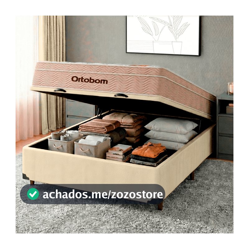 Conjunto Cama Box Bau Casal + Colchão Airtech Molas Ensacadas Ortobom