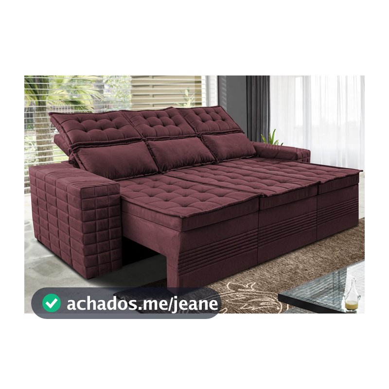 Sofá 3 Lugares Retrátil e Reclinável Cama inBox Senses 2,00m Velusoft Vinho