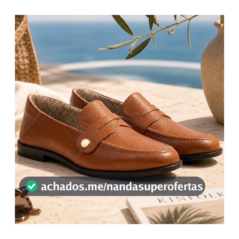 Mocassim Mara Feminino Vittal Couro Legítimo Duas Fivelas Confortável Espuma Calcanhar Elegante