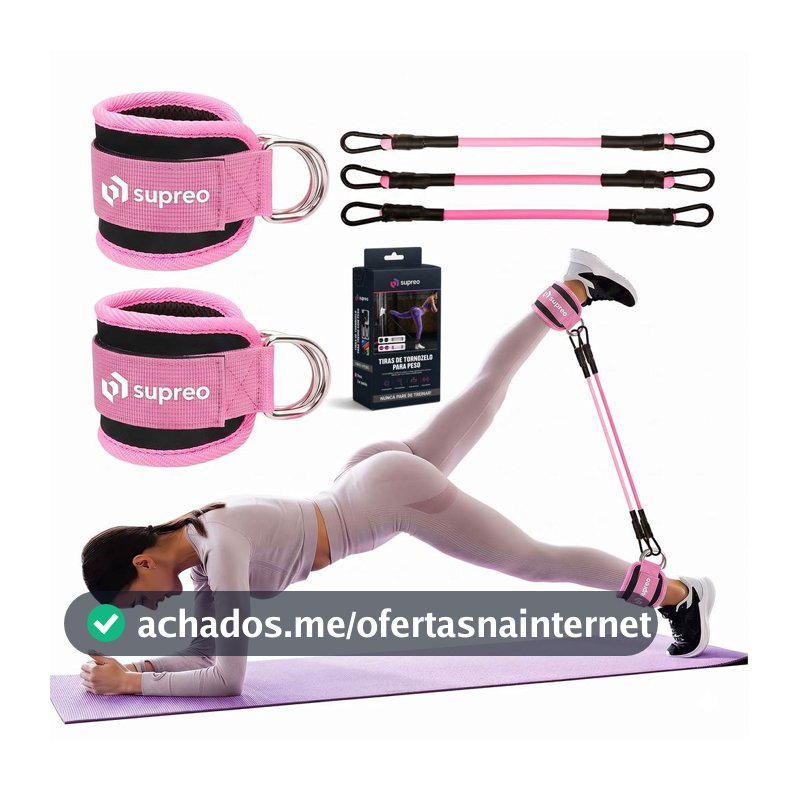 Tornozeleira com 3 Faixas de Resistência Puxador Treino Perna Glúteos Fitness Cross Over Polia Baixa