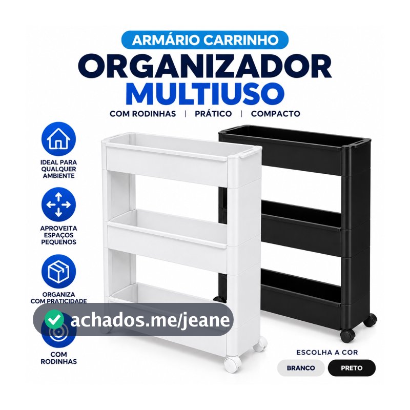 Armário Carrinho Organizador Multiuso com Rodinhas Banheiro Lavanderia Cozinha Quarto - Promoção