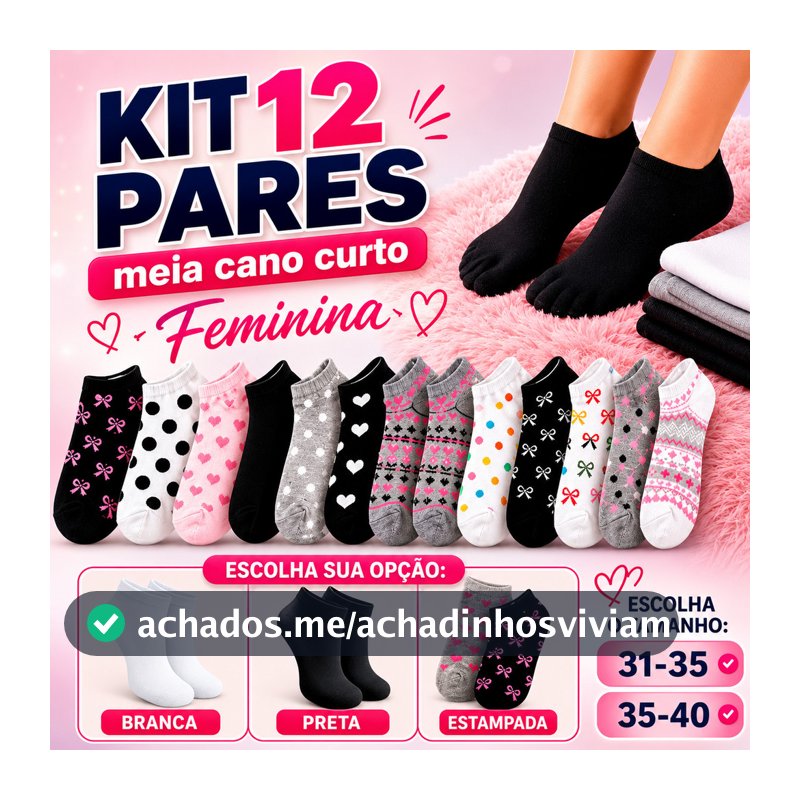 Kit Meia Feminina Cano Curto Soquete Sapatilha Casual Macia 12 pares
