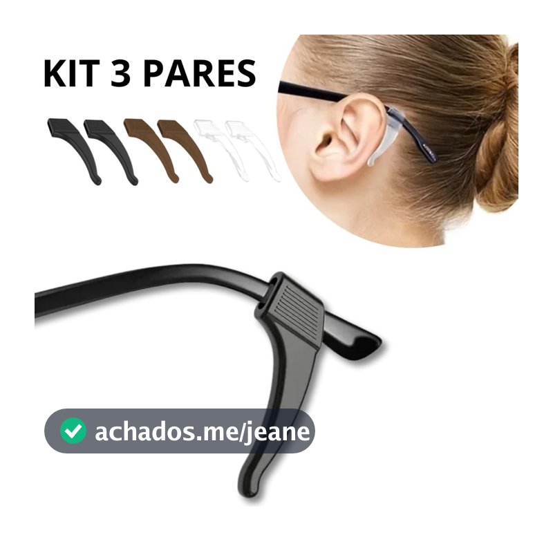 3 pares Prendedor fixador de óculos gancho de orelha trava antiderrapante silicone Slim