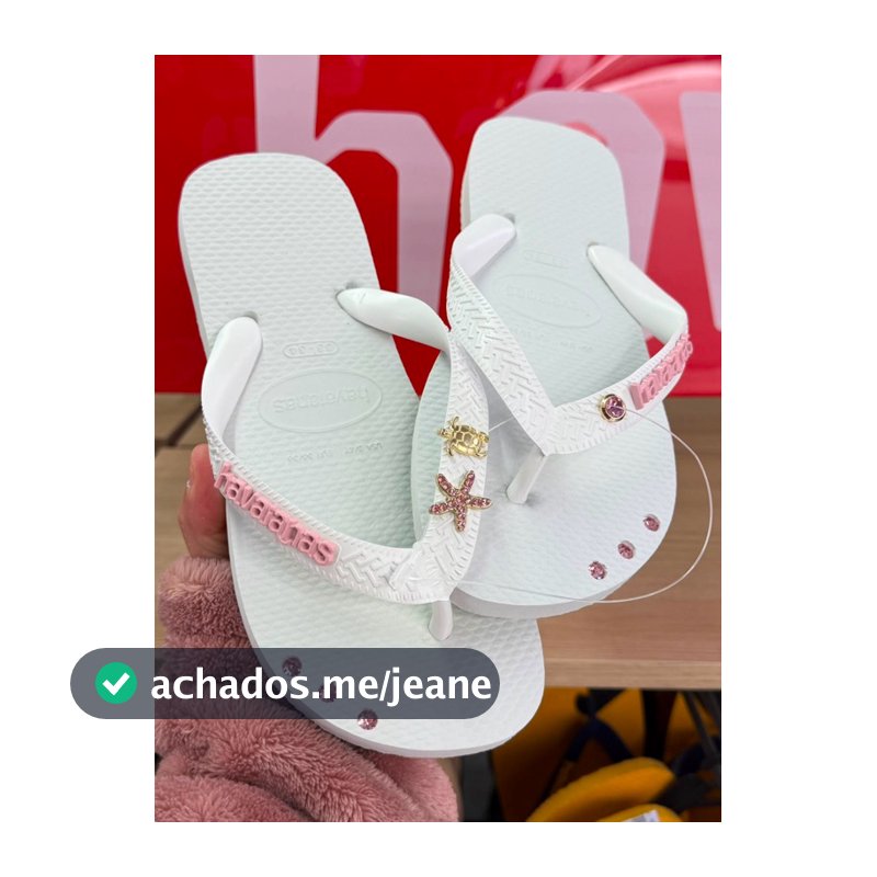 Chinelo Havaianas Top Branco Original + Placa Logo + Pontos de Luz