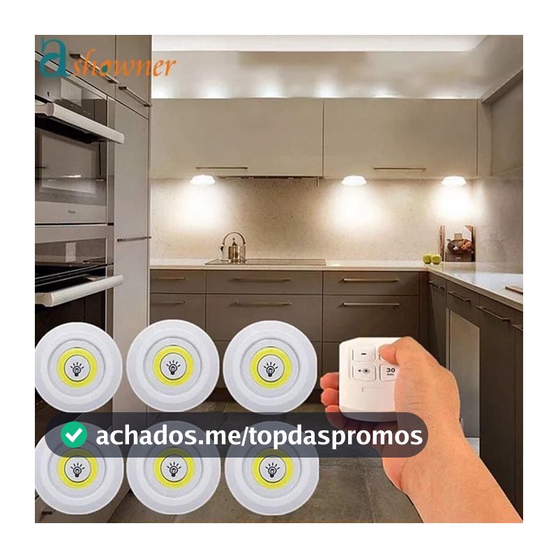 Lampâda Adesiva KIT Com 3 Luminárias e Controle à Pilha AAA MT027-2 (CC) MT027 (CR)