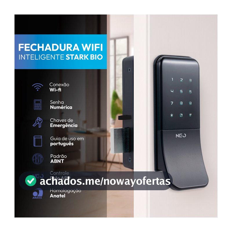 Fechadura inteligente Eletrônica Stark Digital Sobrepor Biometria Senha Tag Wi-fi Preto Neo Avant