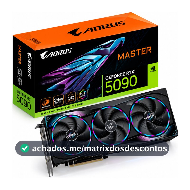 Placa de Vídeo Gigabyte AORUS Master 32GB GeForce RTX5090 GDDR7 - GV-N5090AORUS M-32GD