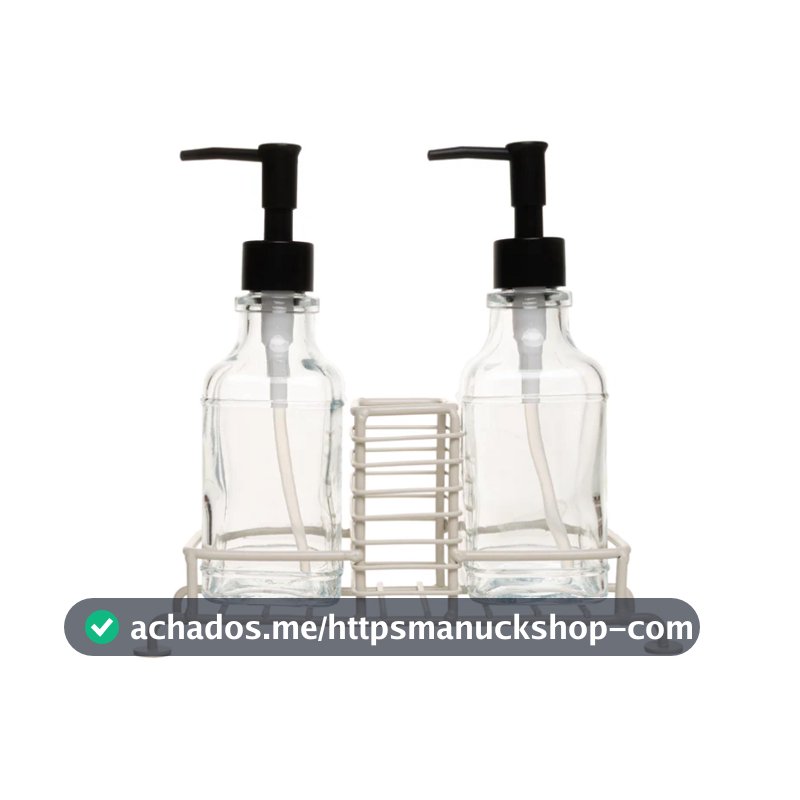 Porta Sabonete Líquido Duplo com Suporte para Esponja 280ml Preto Vidro Lyor - Dispenser Pia Cozinha Banheiro