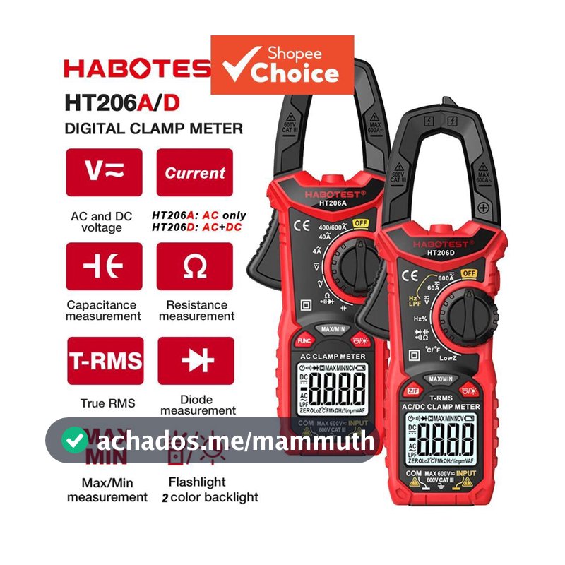 One Piece HABOTEST HT206A/HT206D Alicate Amperímetro, Multímetro Digital RMS verdadeiro de 6000 contagens com detecção