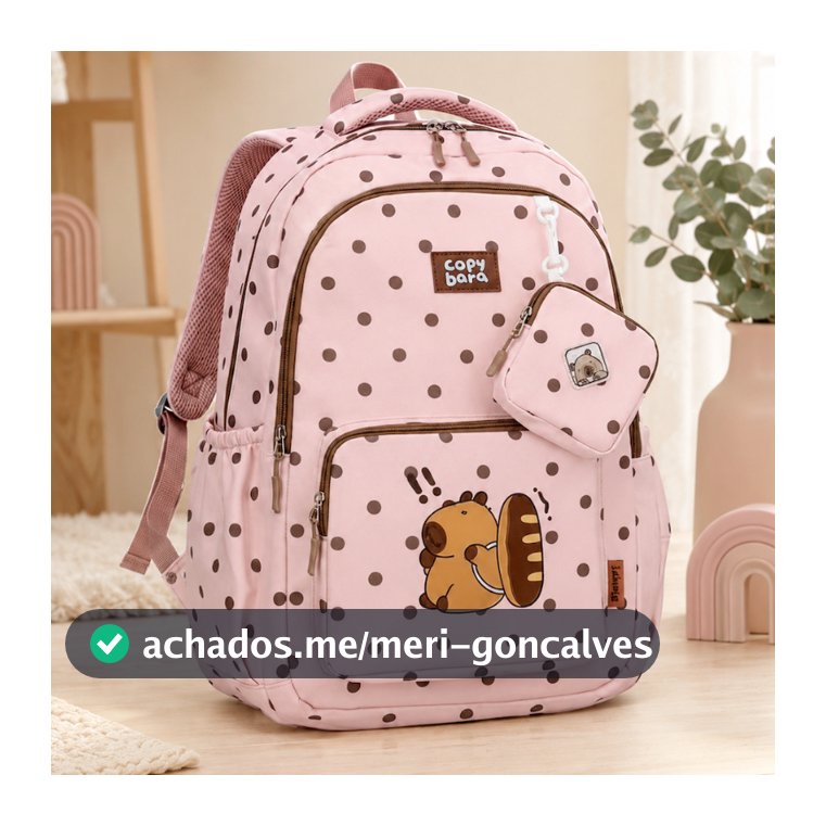 Mochila Escolar Grande Capivara Menina fofa Cute com Bolso Frontal e Mini Pochete Estampada espaçosa