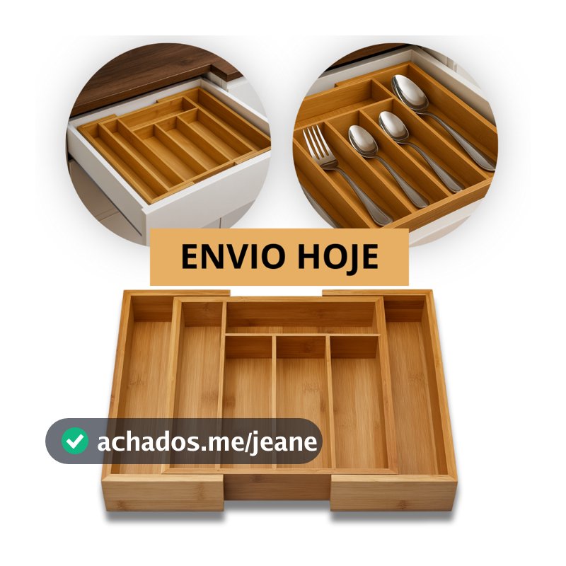 Porta Talheres Bambu Com 5 a 7 Divisórias Ajustável Expansível Organizador Utensílios Gavetas Talher
