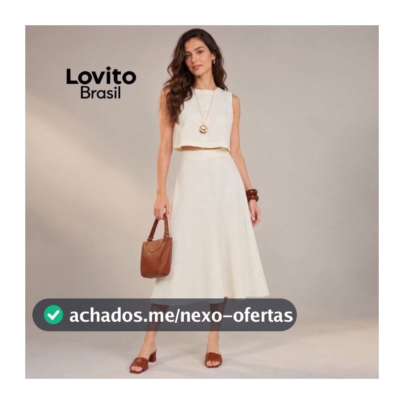 Lovito Conjunto Linho Moda Elegante Liso de Saia para Mulheres KSB679BRL709
