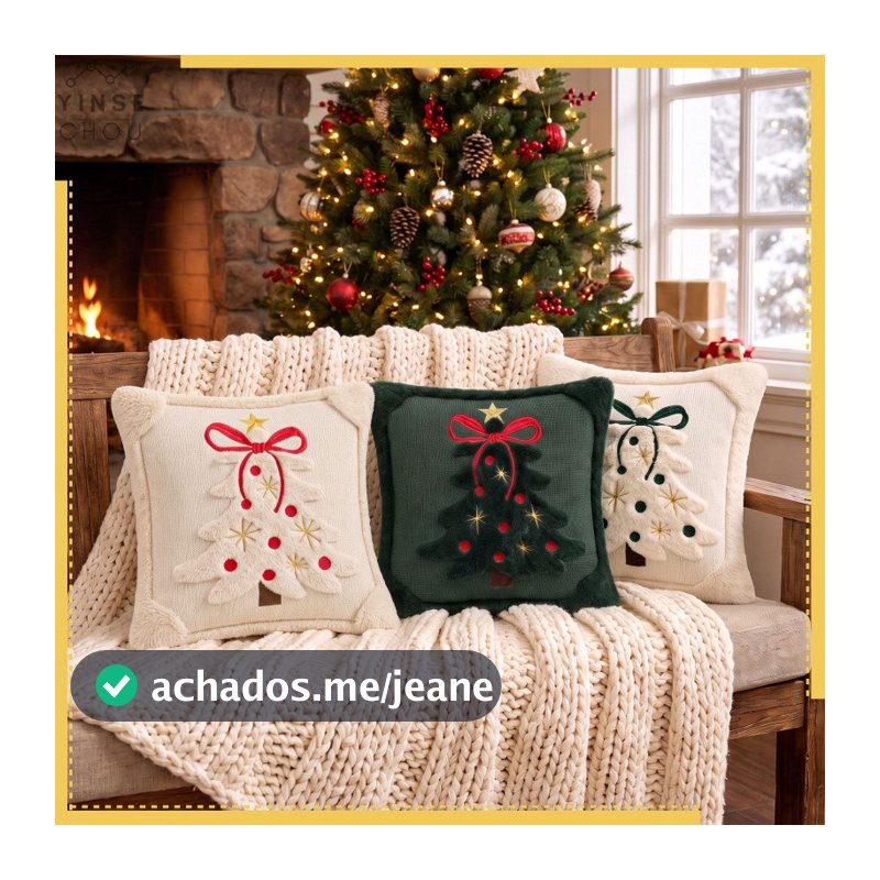 Nova Capa de Almofada de Natal com Design de Árvore de Natal, Almofada Decorativa para Sofá de Natal 4545cm, Enchimento