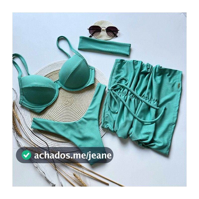 Conjunto Biquini Feminino 4 peças Top Meia Taça Calcinha Asa Delta Ibiza Verão Trikini Kit