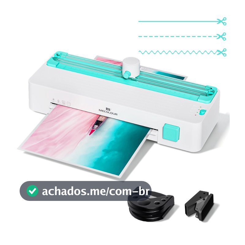 MECOLOUR Plastificadora Laminadora A4 5 Em 1 Quente/Fria , Com Cortador, Furador e Arredondador