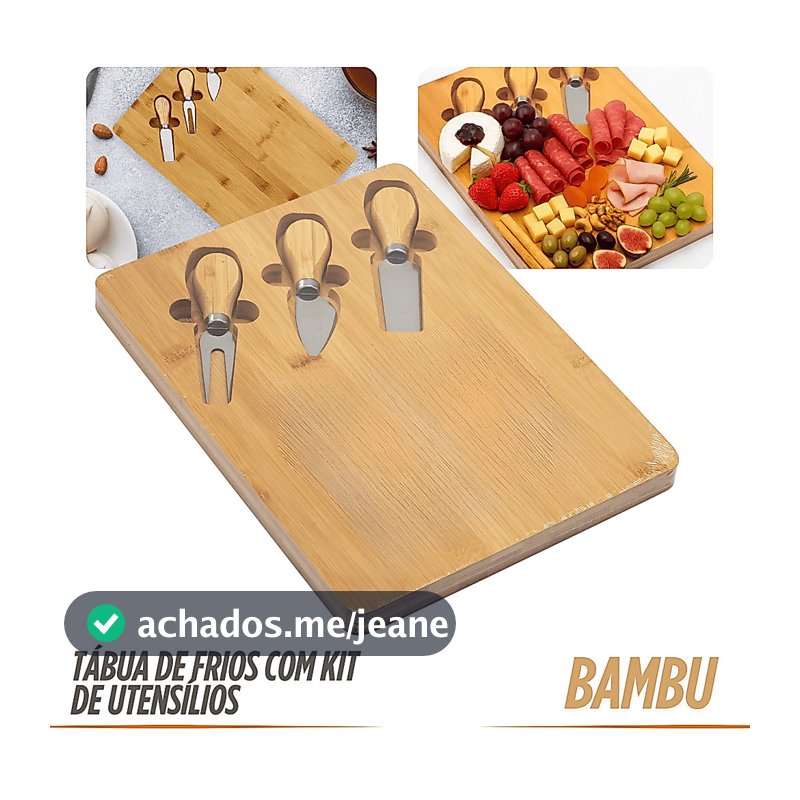Tábua De Frios Com Kit De Utensílios De Bambu Queijo Petiscos