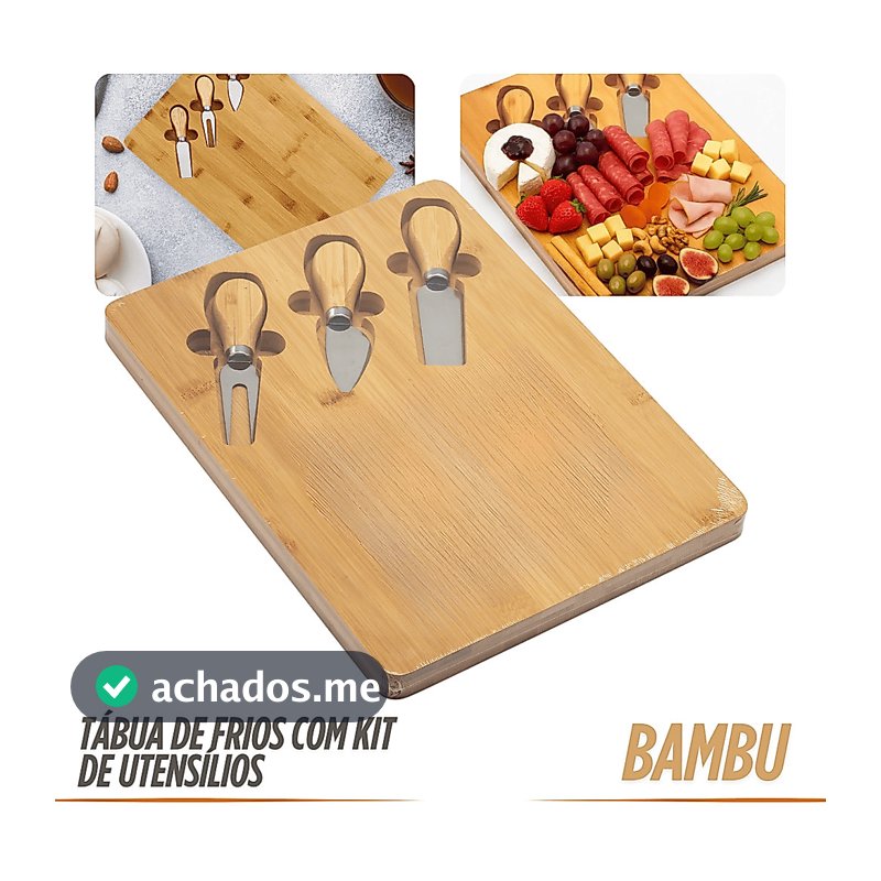 Tábua De Frios Com Kit De Utensílios De Bambu Queijo Petiscos