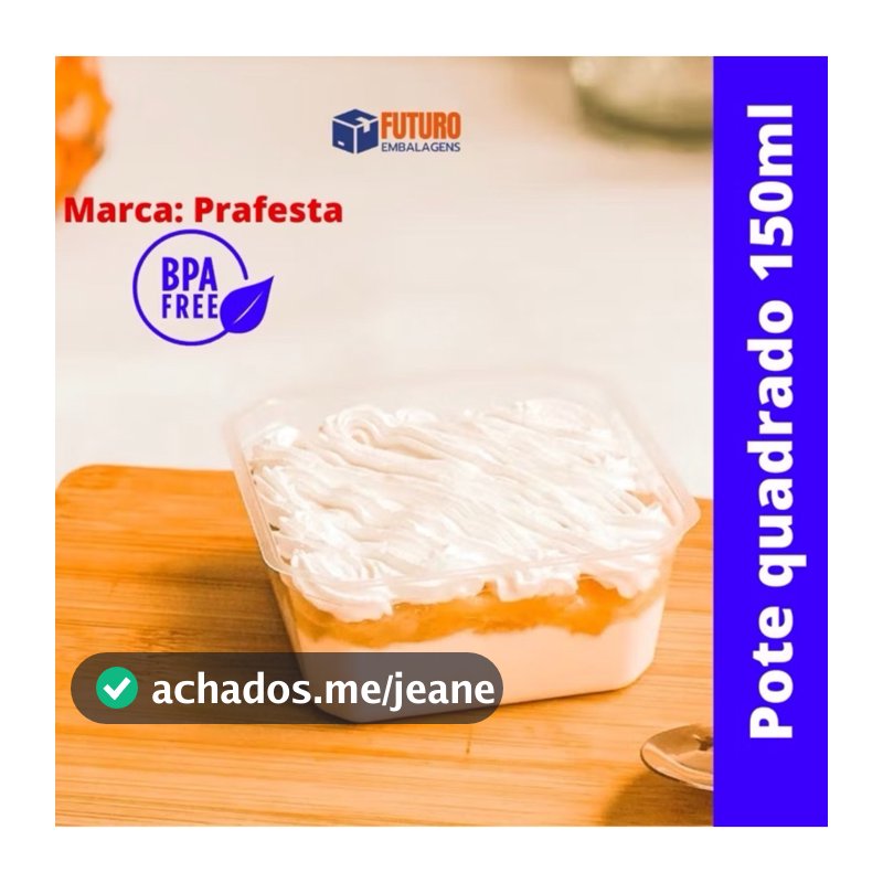 100un Pote Quadrado 150ml + Tampa Bolo De Pote E Doce Mousse