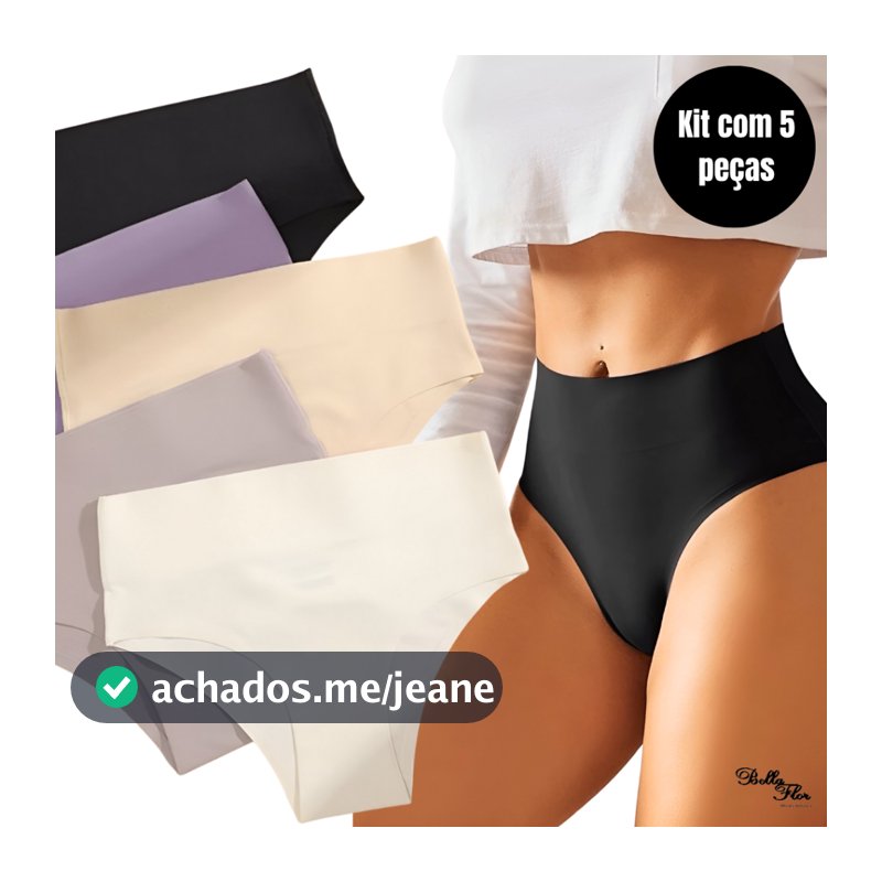 Kit 5 Calcinhas Cós Alto Sem Costura Corte a Laser Conforto Não Marca