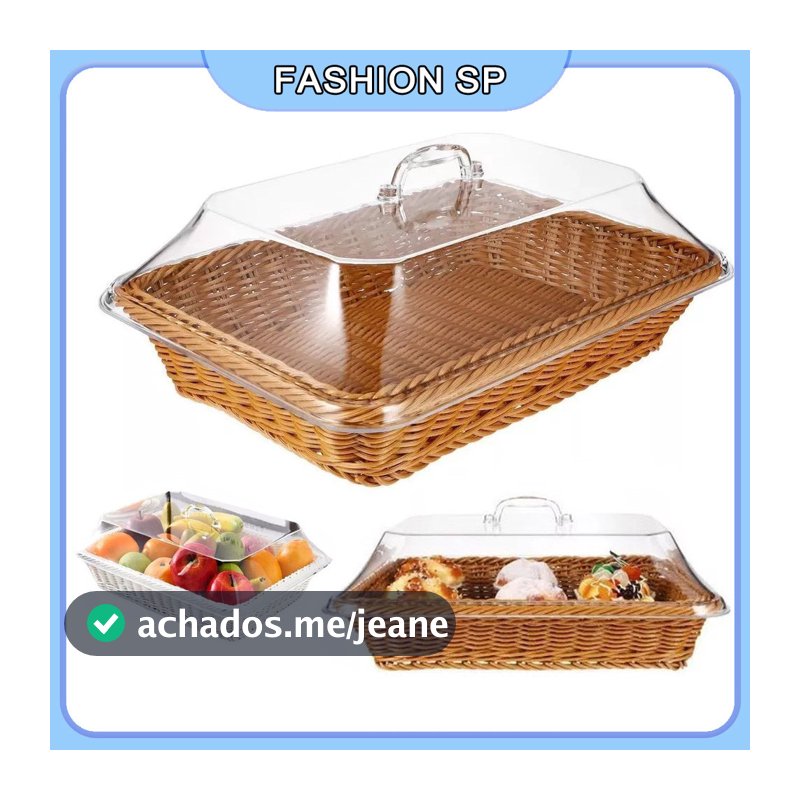 Cesta De Pão De Vime Acrílico Com Tampa Cesta De Frutas E Vegetais Feita À Mão Para Alimentos