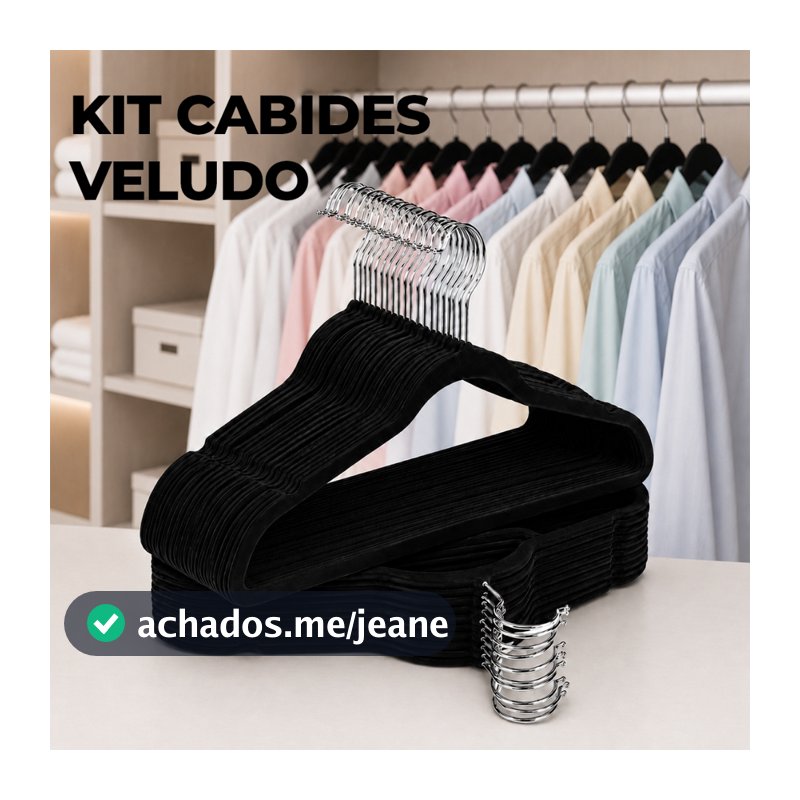 Kit 20/30/50 Unidades De Cabides Veludo Para Roupas Adulto Fino Resistente Preto