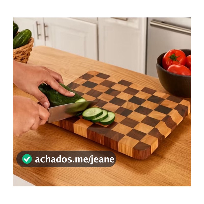 Tábua de Corte de Madeira Nogueira Xadrez 38cm x 25cm x 3cm Tábuas de Cortar Cozinha Gourmet