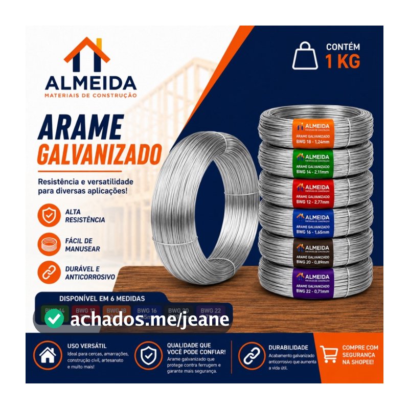 Arame Galvanizado 1Kg BWG 12 14 16 18 20 22 Alta Resistência Para Cerca Construção Artesanato Amarração Uso Geral