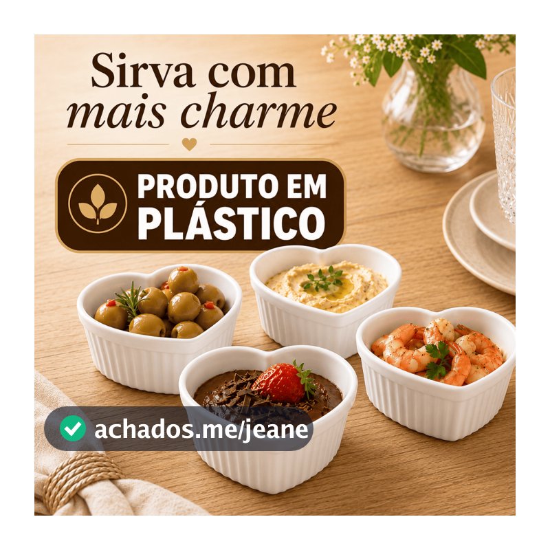 Cumbuca de Coração Branca para Sobremesas Petiscos e Molhos