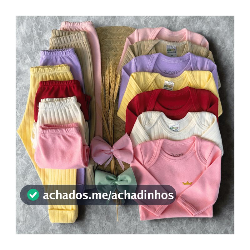 Kit 12 Peças Bebê 6 Bodies Manga Longa e 6 Mijões 100% Algodão Suedine Canelado Menina Menino