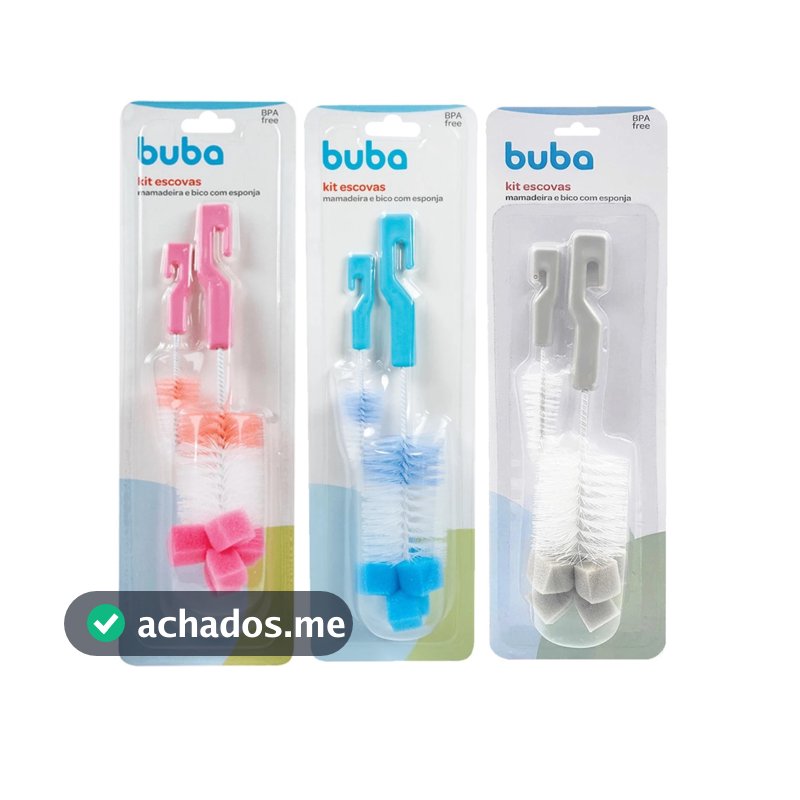 Escova Para Lavar Mamadeira e Bico Buba Com Esponja - Livre de BPA