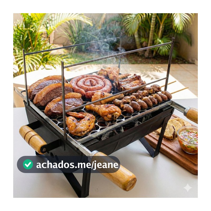 Churrasqueira a Carvão de Mesa Portátil Grelha Inclusa em Aço Carbono 35cm 3 Andares Pequena Preta