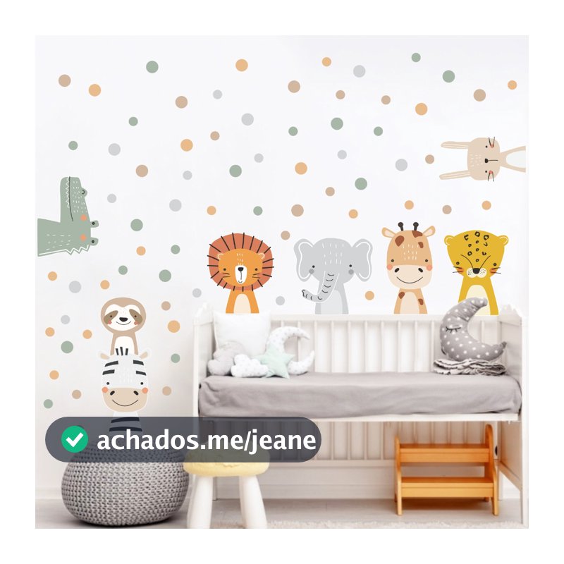 Adesivo de parede Infantil Safari Bichinhos Boho Escandinavo com bolinhas decoração quartinho bebê