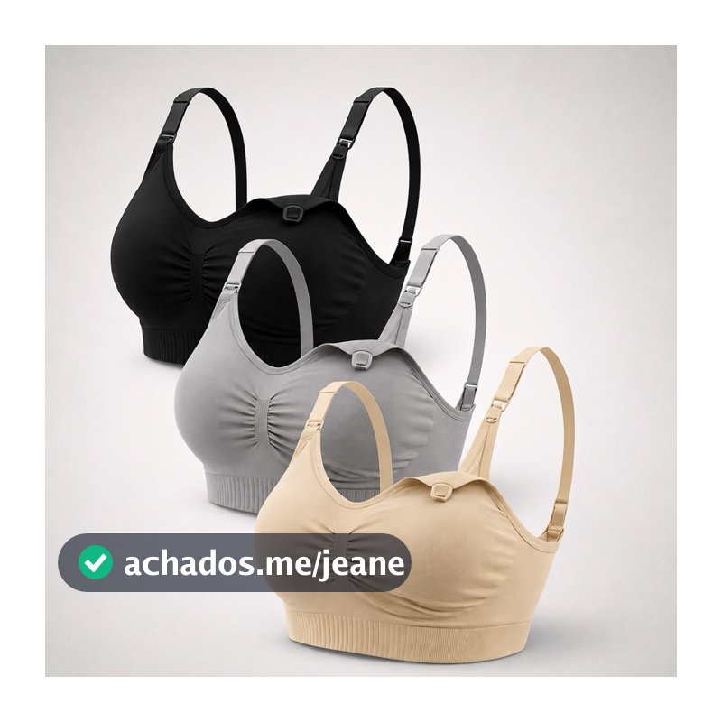 Kit 3 Sutiãs de Amamentação Reforçado Com Bojo Removível Liso Cores Neutras Ultra Confortável Plus Size Envio Imediatro