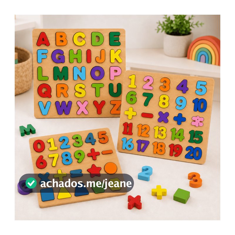 Tabuleiro Educativos Alfabeto Números e Formas Geométricas Brinquedo Montessori Madeira
