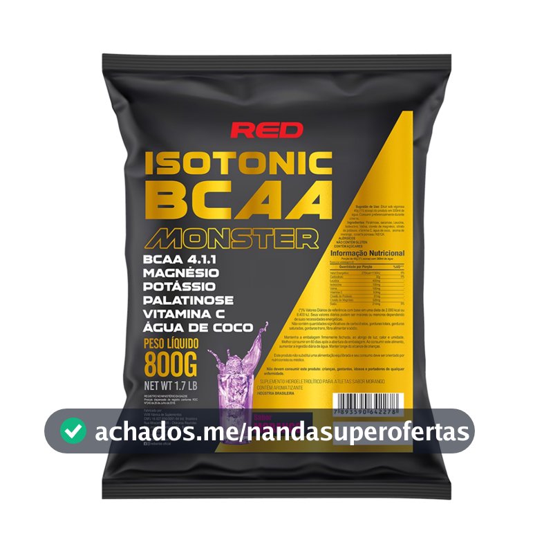 Isotônico BCAA Monster Red Series 800g Morango | Hidroeletrolítico em Pó com BCAA, Vitamina C e Água de Coco