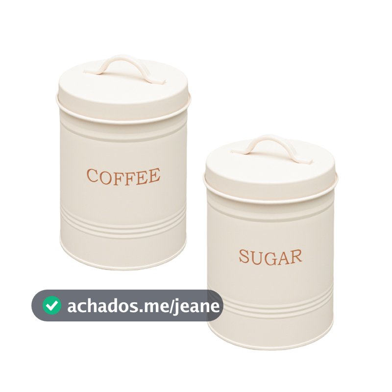 Conjunto Porta Mantimentos 2 Peças Cafe Açucar Tampa Aço 11cm Organização Cozinha Premium
