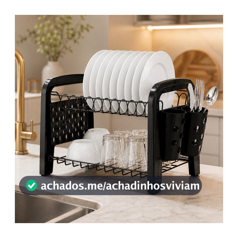 Escorredor Louça Secador Porta Talheres Não Enferruja Preto