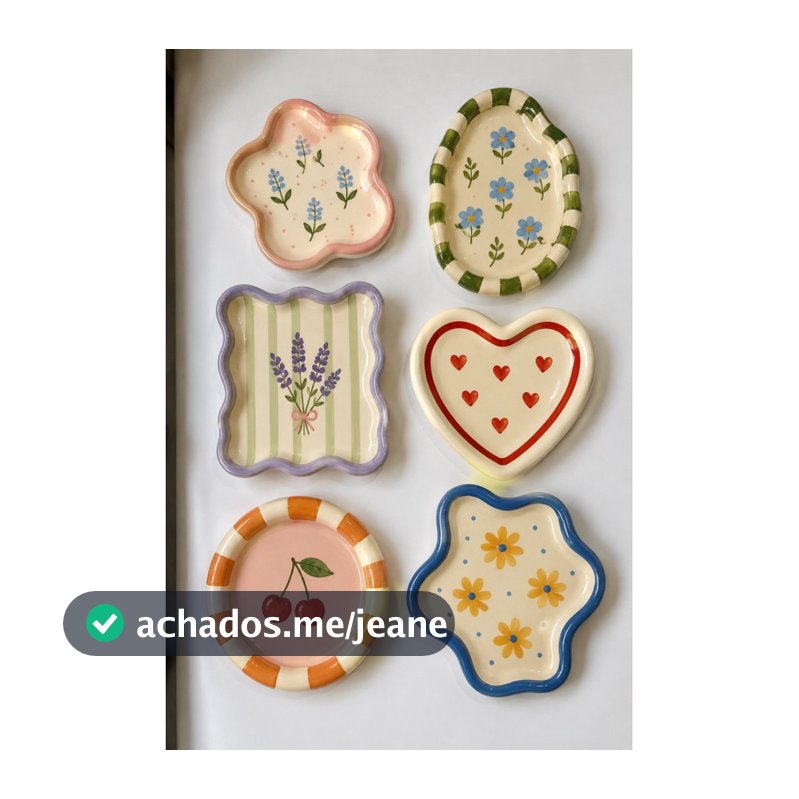 Kit 6 Pratinhos Decorativos Artesanais para Parede e Mesa Posta | Cerâmica Fria Pintada à Mão | Coleção Jardim de Verão